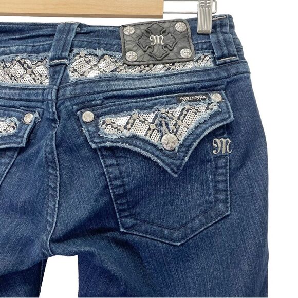 Miss Me Y2K Jeans Women's Size 29 Bling Rhinestone Back Flap Bootcut Dark Wash - Picture 7 of 12